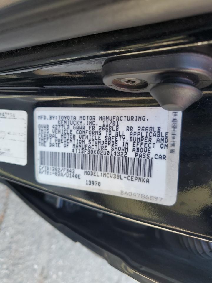 2002 Toyota Camry Le VIN: 4T1BF30K02U014322 Lot: 68679305