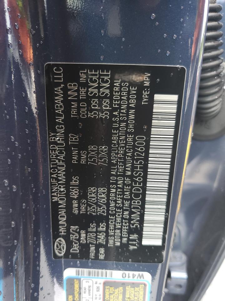 2025 Hyundai Tucson Sel VIN: 5NMJBCDE6SH512600 Lot: 63043885