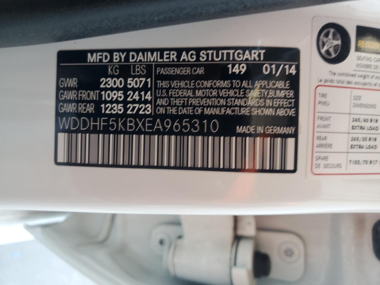 2014 Mercedes-Benz E 350 VIN: WDDHF5KBXEA965310 Lot: 62078015