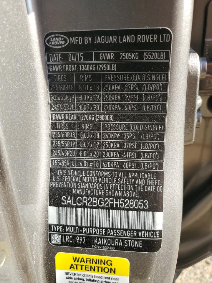 2015 Land Rover Discovery Sport Hse VIN: SALCR2BG2FH528053 Lot: 61589015
