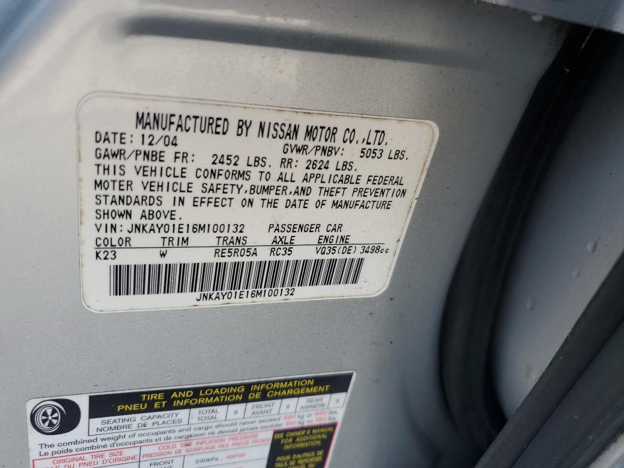 2006 Infiniti M35 Base VIN: JNKAY01E16M100132 Lot: 61214275