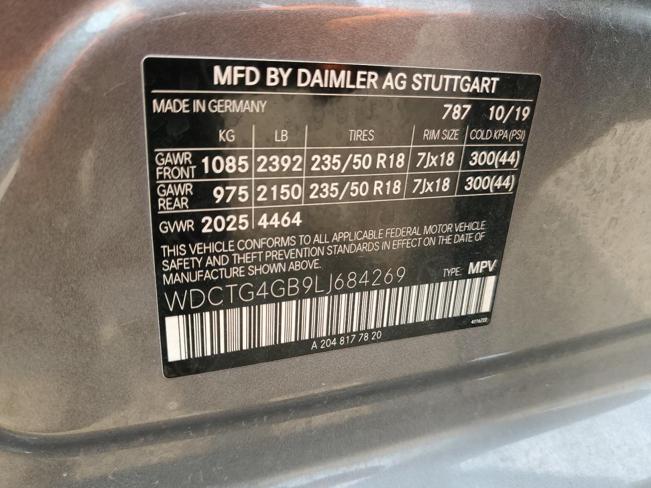 2020 Mercedes-Benz Gla 250 4Matic VIN: WDCTG4GB9LJ684269 Lot: 60110685
