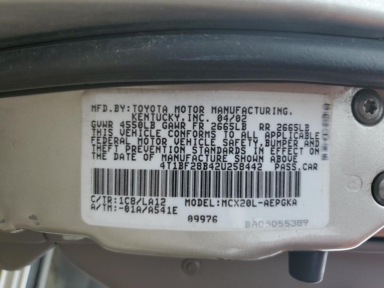 2002 Toyota Avalon Xl VIN: 4T1BF28B42U258442 Lot: 61092785