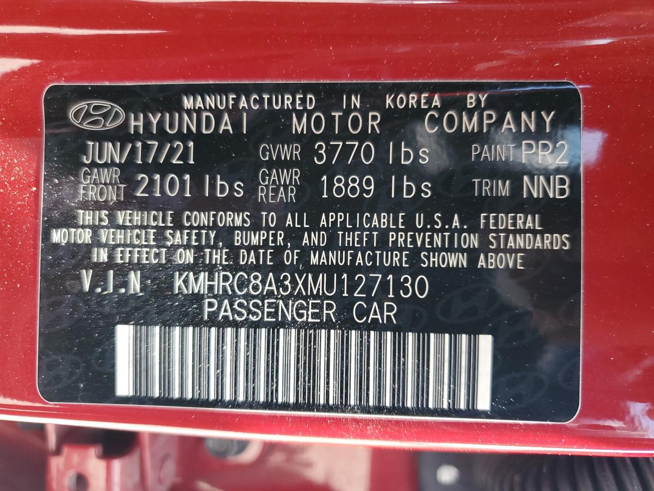 2021 Hyundai Venue Sel VIN: KMHRC8A3XMU127130 Lot: 60307905