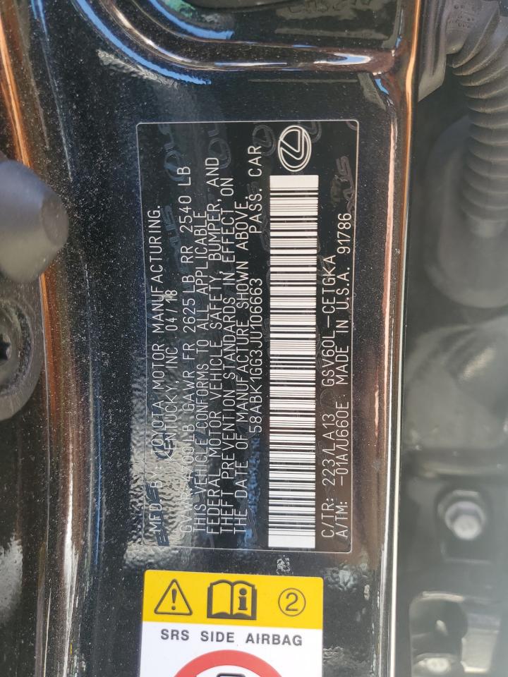 2018 Lexus Es 350 VIN: 58ABK1GG3JU106663 Lot: 62885425