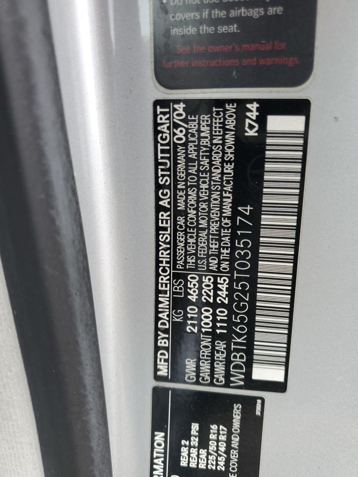 2005 Mercedes-Benz Clk 320 VIN: WDBTK65G25T035174 Lot: 61460795
