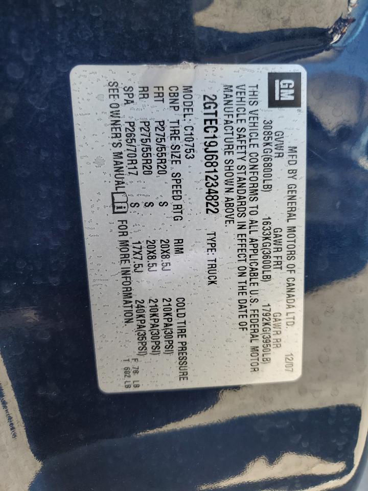 2008 GMC Sierra C1500 VIN: 2GTEC19J681234822 Lot: 63041745