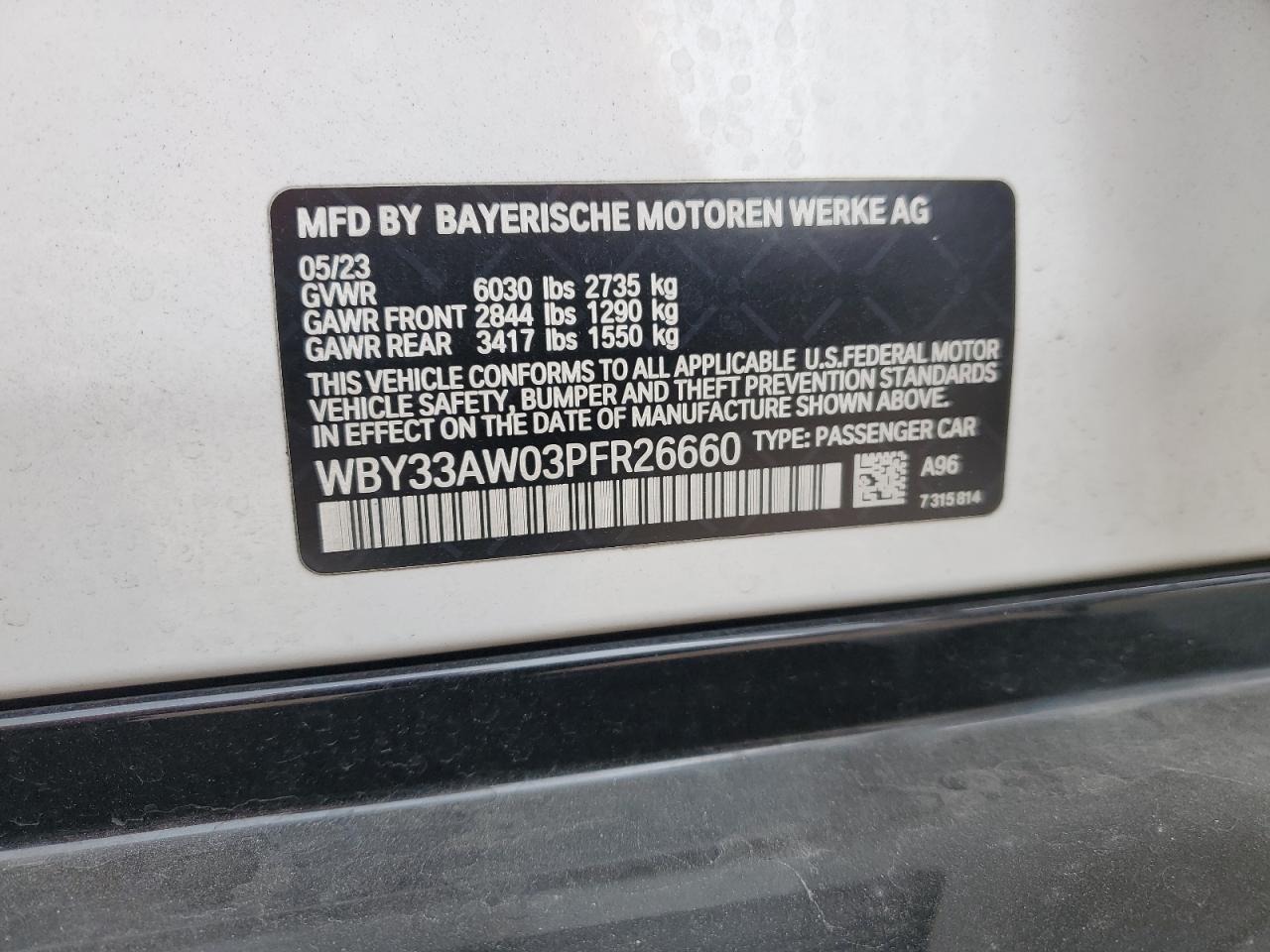 2023 BMW I4 M50 VIN: WBY33AW03PFR26660 Lot: 60793705