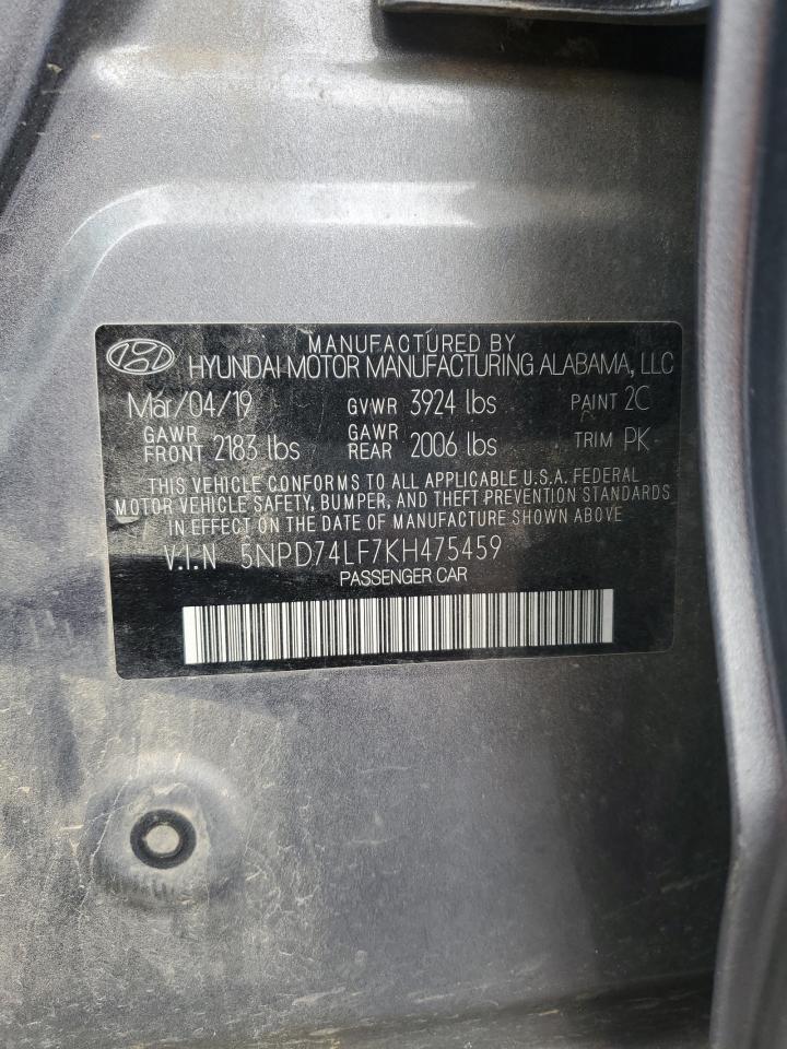 2019 Hyundai Elantra Se VIN: 5NPD74LF7KH475459 Lot: 61102585