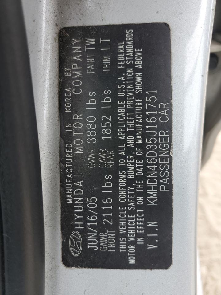 2005 Hyundai Elantra Gls VIN: KMHDN46D35U161751 Lot: 62629595