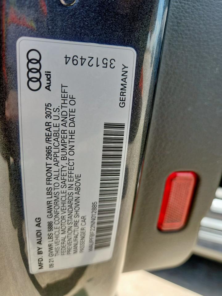 2022 Audi S7 Premium Plus VIN: WAUPFBF22NN012885 Lot: 62911705
