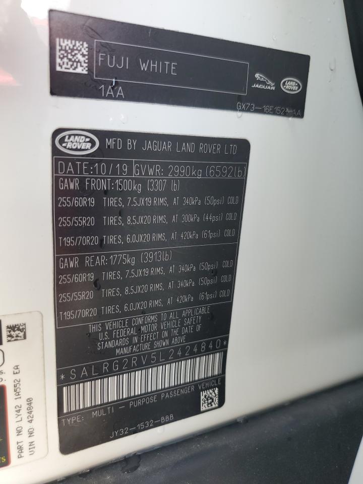 2020 Land Rover Discovery Se VIN: SALRG2RV5L2424840 Lot: 62494655