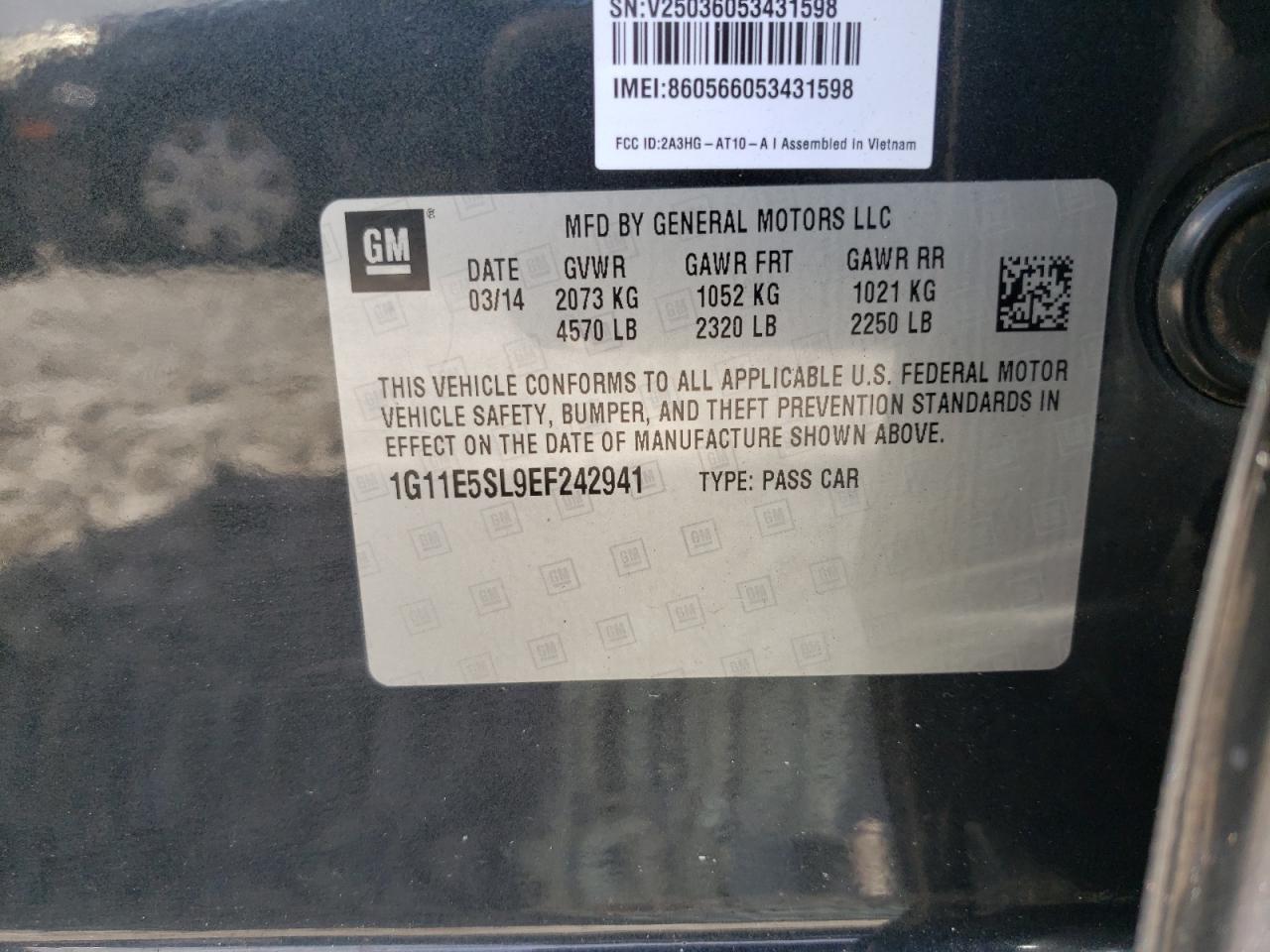 2014 Chevrolet Malibu 2Lt VIN: 1G11E5SL9EF242941 Lot: 80986365