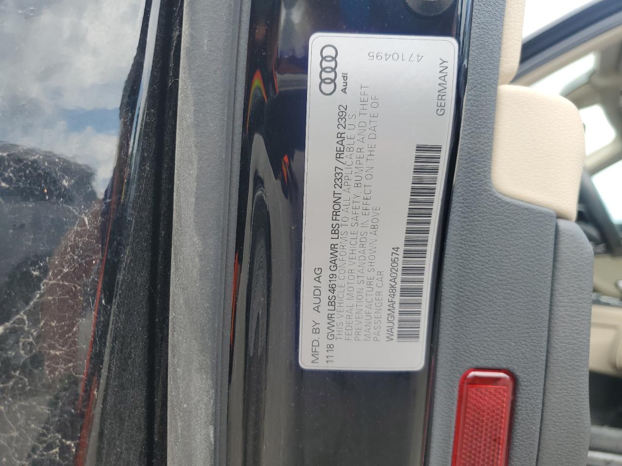 2019 Audi A4 Premium VIN: WAUGMAF48KA020574 Lot: 62774345