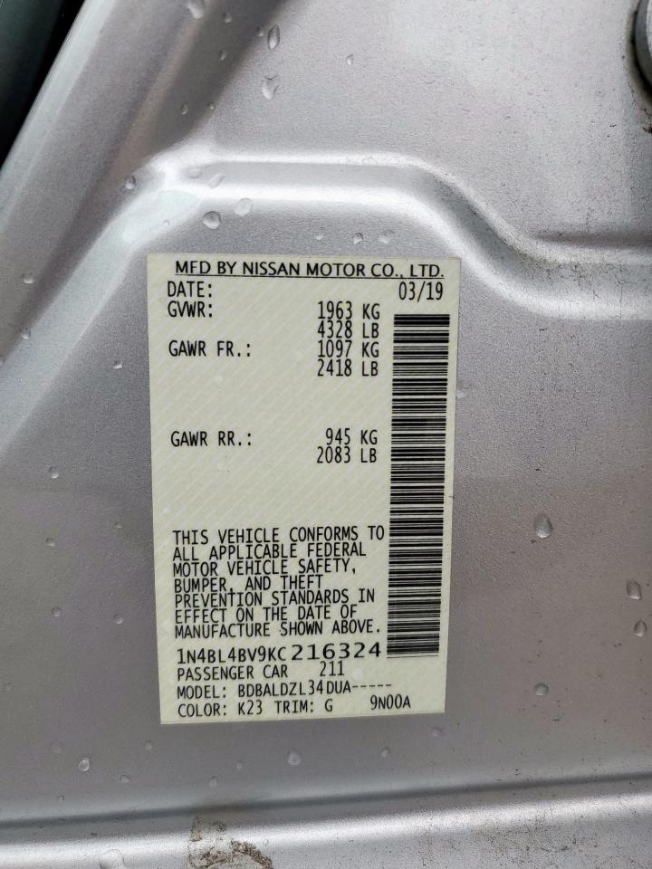 2019 Nissan Altima S VIN: 1N4BL4BV9KC216324 Lot: 60410945