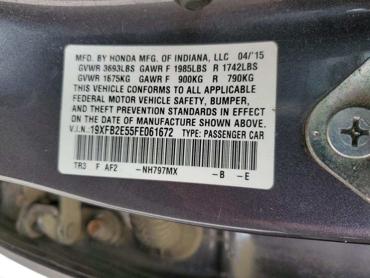 2015 Honda Civic Lx VIN: 19XFB2E55FE061672 Lot: 61496545