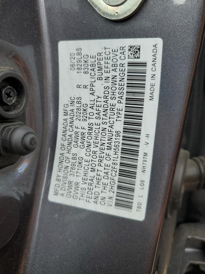 2020 Honda Civic Sport VIN: 2HGFC2F81LH563196 Lot: 61453565