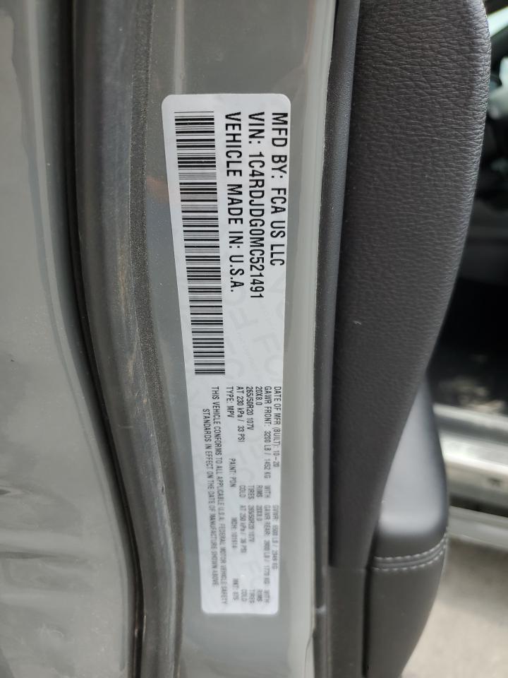 2021 Dodge Durango Gt VIN: 1C4RDJDG0MC521491 Lot: 62011255