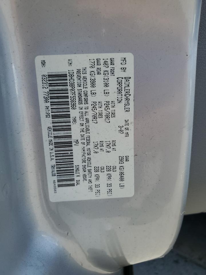 2007 Dodge Durango Sxt VIN: 1D8HD38P07F556960 Lot: 58940095