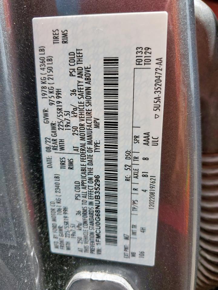 2022 Ford Escape Se VIN: 1FMCU0G68NUB35296 Lot: 61466105