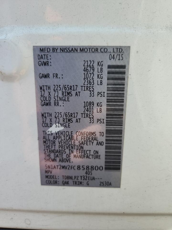 2015 Nissan Rogue S VIN: 5N1AT2MV2FC858800 Lot: 62750085