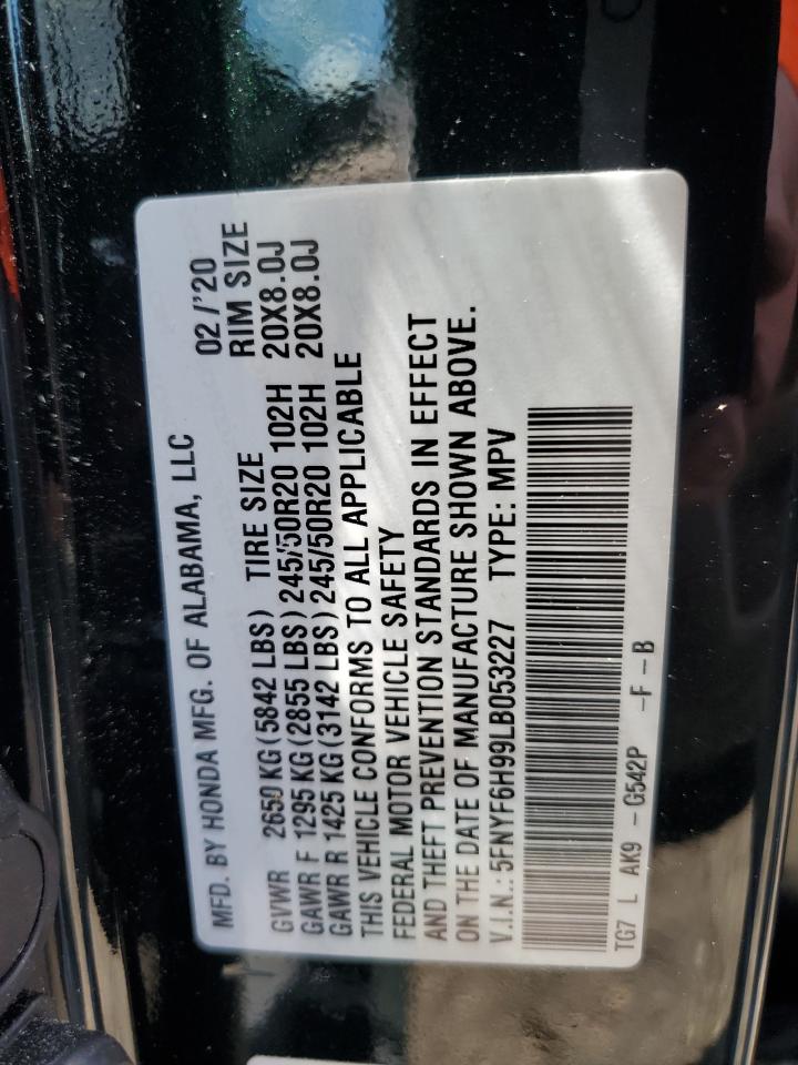 2020 Honda Pilot Touring VIN: 5FNYF6H99LB053227 Lot: 61302225