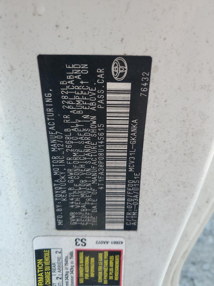 2008 Toyota Camry Solara Se VIN: 4T1FA38P08U145615 Lot: 62628765
