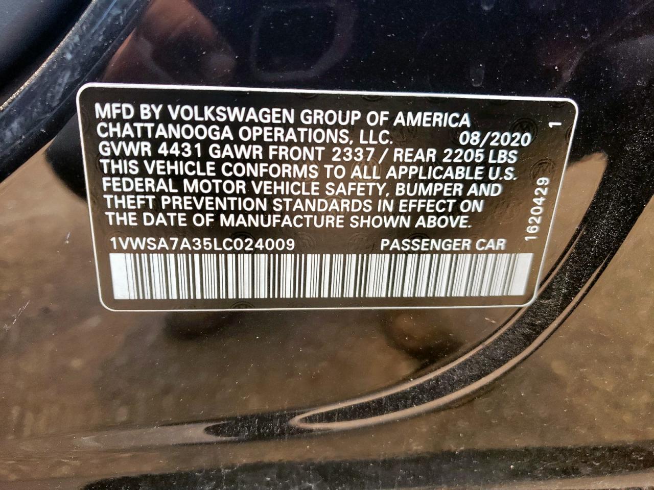 2020 Volkswagen Passat Se VIN: 1VWSA7A35LC024009 Lot: 62684555