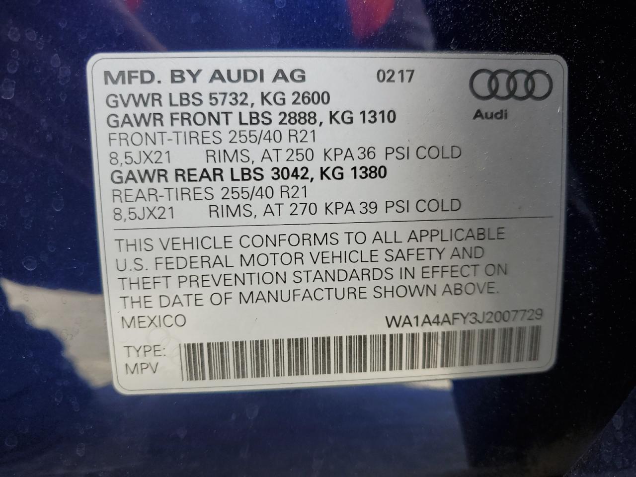 2018 Audi Sq5 Premium Plus VIN: WA1A4AFY3J2007729 Lot: 62010535
