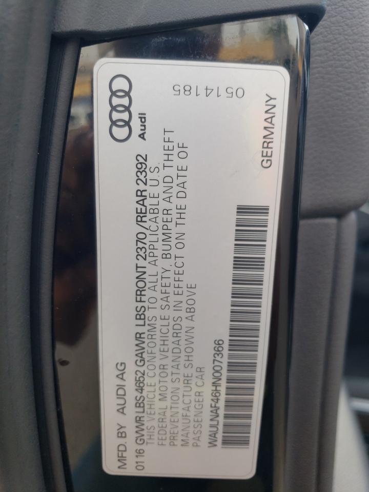 2017 Audi A4 Premium Plus VIN: WAULNAF46HN007366 Lot: 61783485