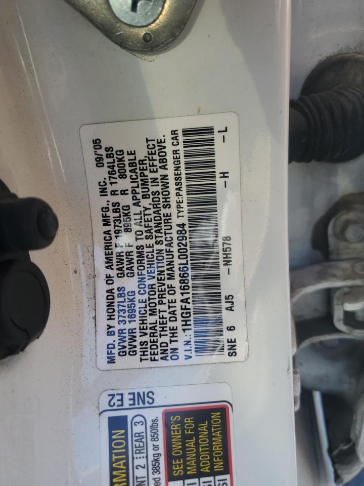 2006 Honda Civic Ex VIN: 1HGFA16866L002984 Lot: 63124335