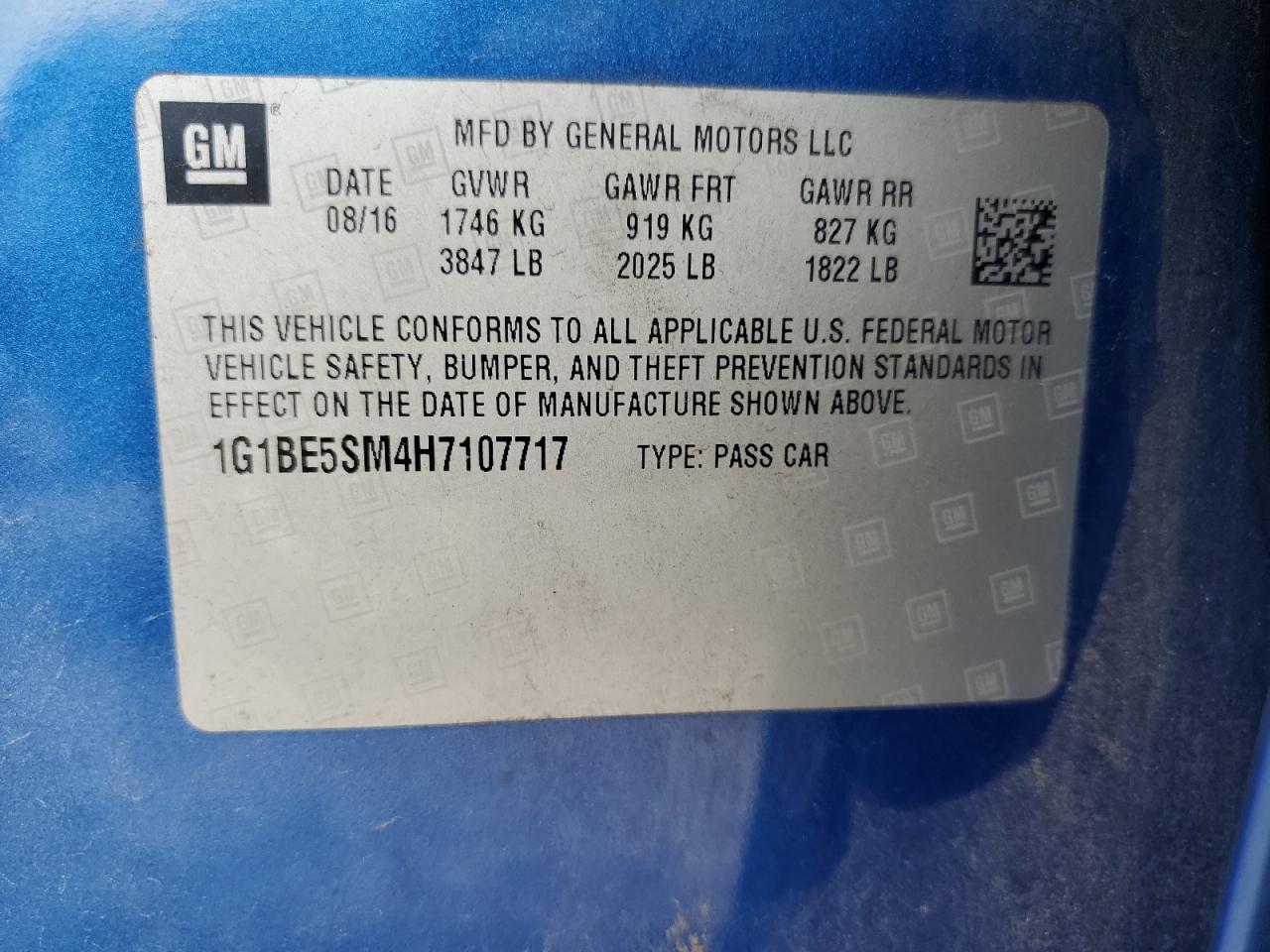 2017 Chevrolet Cruze Lt VIN: 1G1BE5SM4H7107717 Lot: 62736475