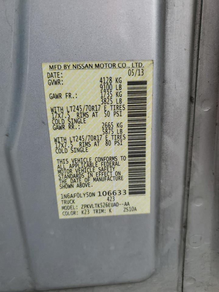 2013 Nissan Nv 2500 VIN: 1N6AF0LY5DN106633 Lot: 62335045