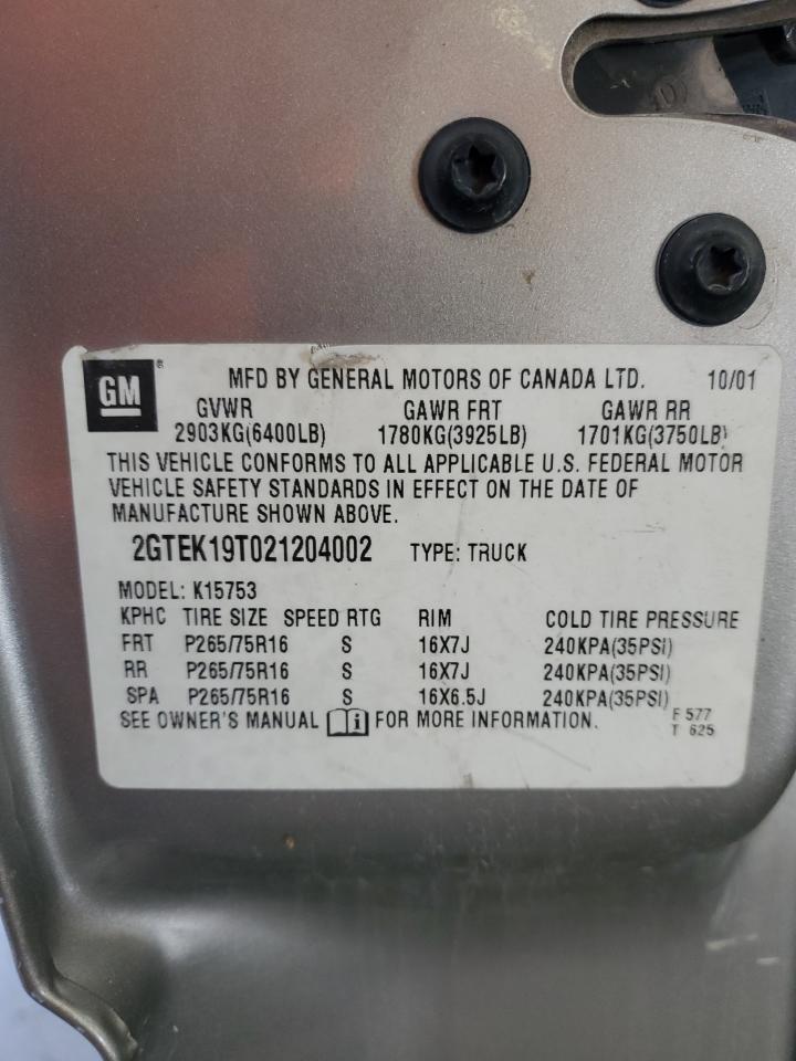 2002 GMC New Sierra K1500 VIN: 2GTEK19T021204002 Lot: 62813285