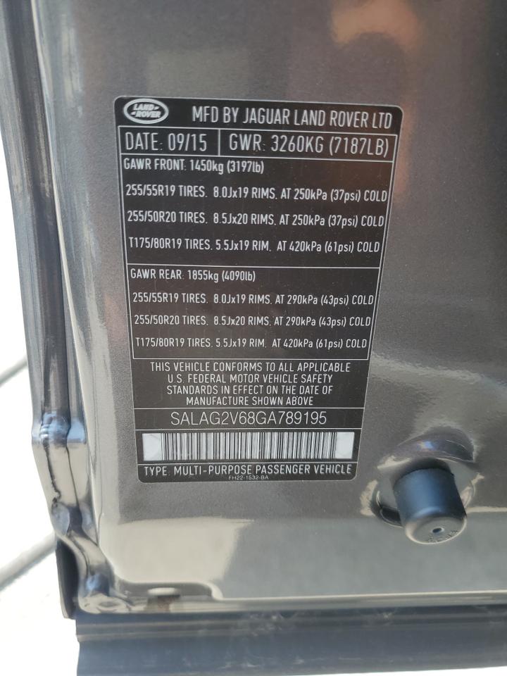 2016 Land Rover Lr4 Hse VIN: SALAG2V68GA789195 Lot: 62680015