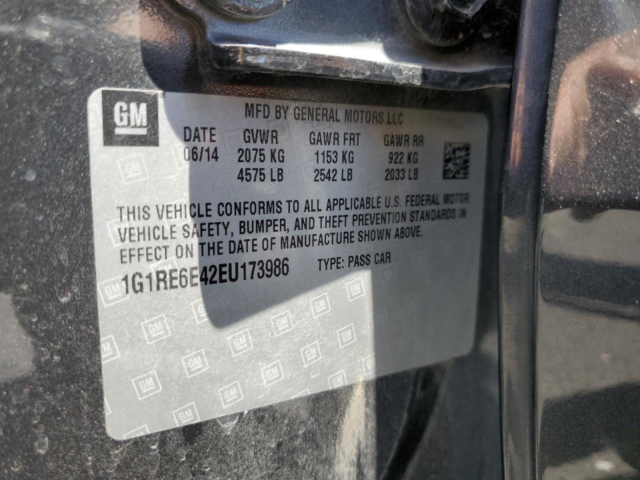 2014 Chevrolet Volt VIN: 1G1RE6E42EU173986 Lot: 62248375