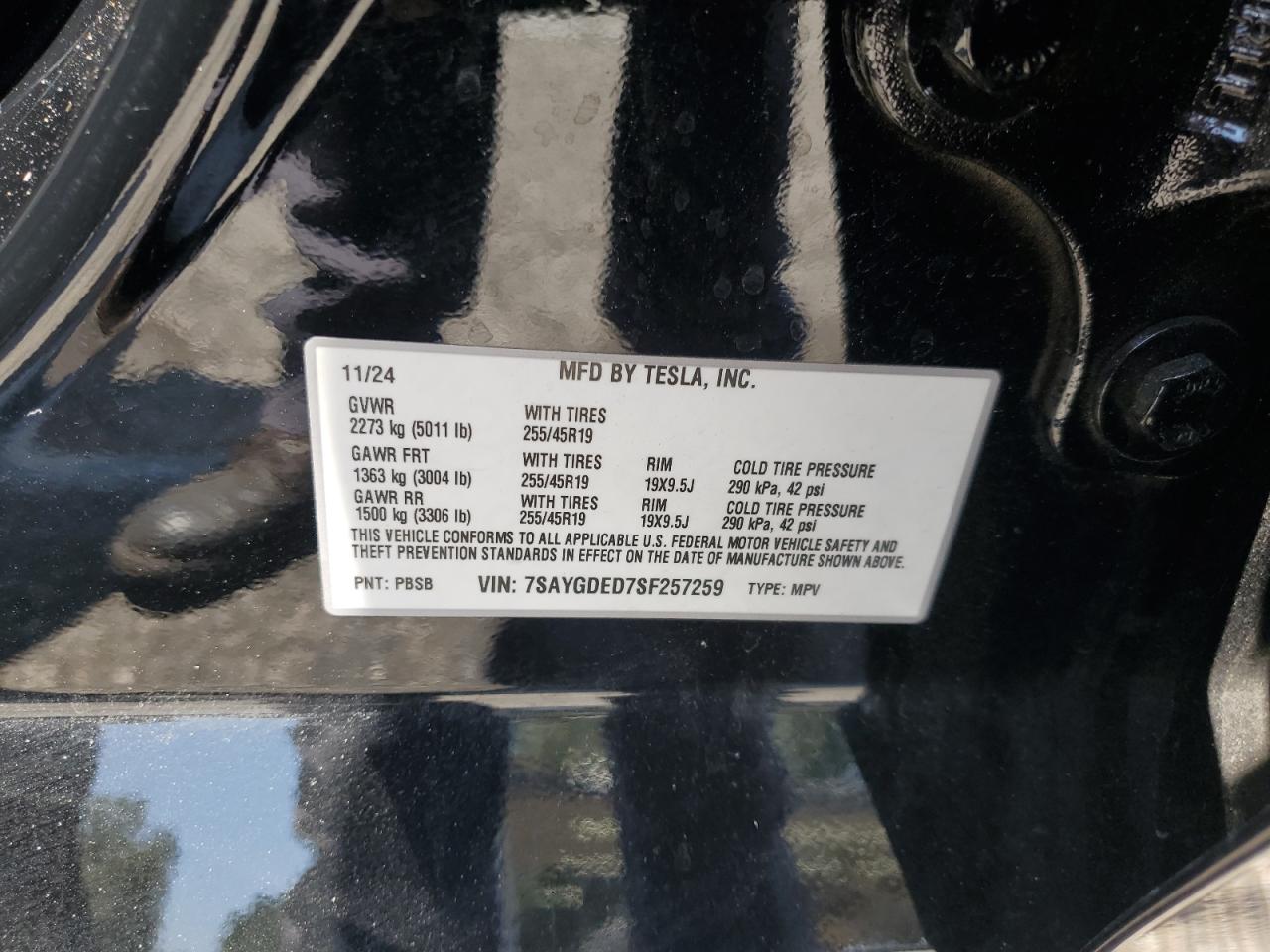 2025 Tesla Model Y VIN: 7SAYGDED7SF257259 Lot: 62929315