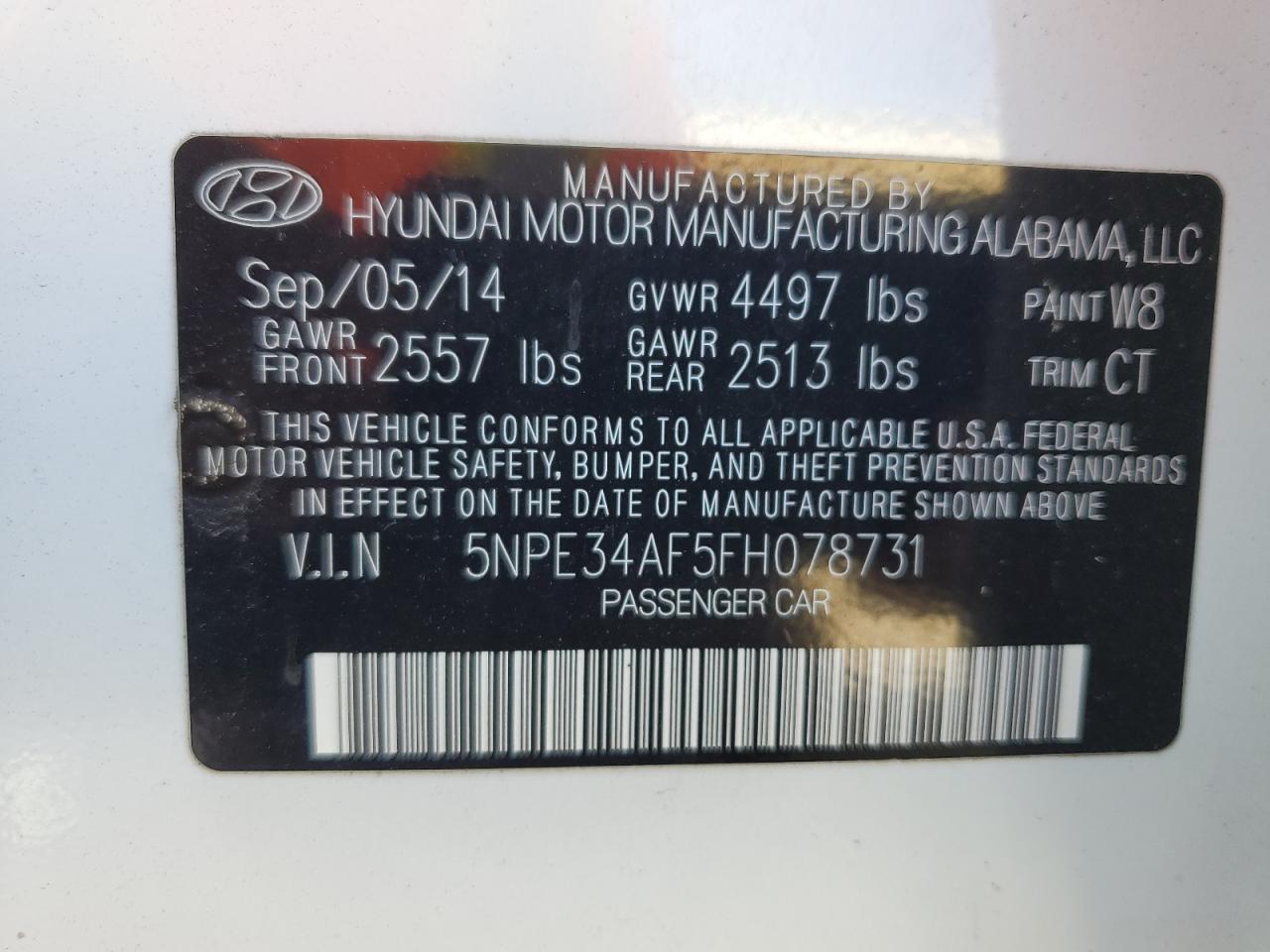 HYUNDAI SONATA 2015 VIN 5NPE34AF5FH078731 photo 13