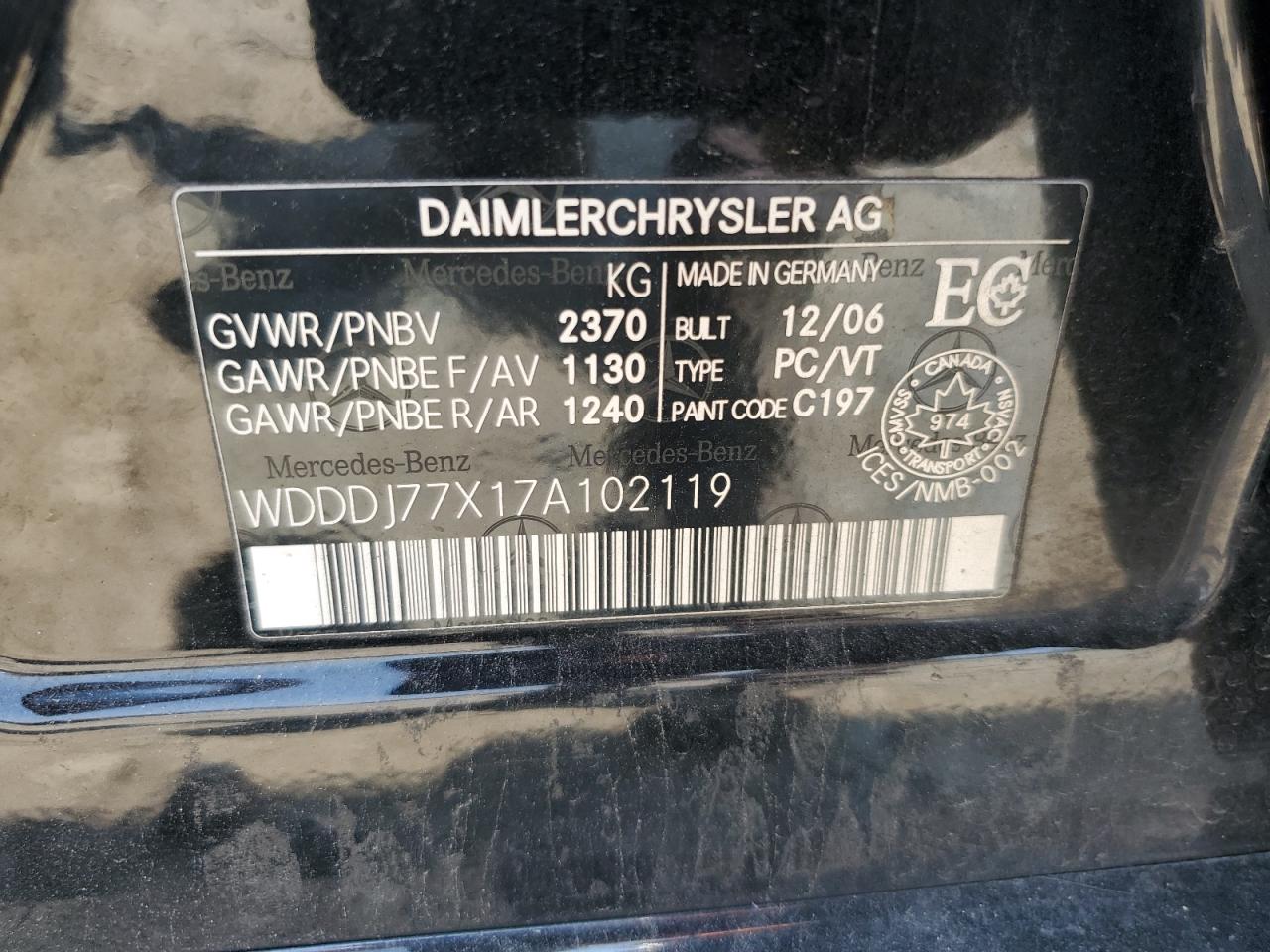 2007 Mercedes-Benz Cls 63 Amg VIN: WDDDJ77X17A102119 Lot: 60841645