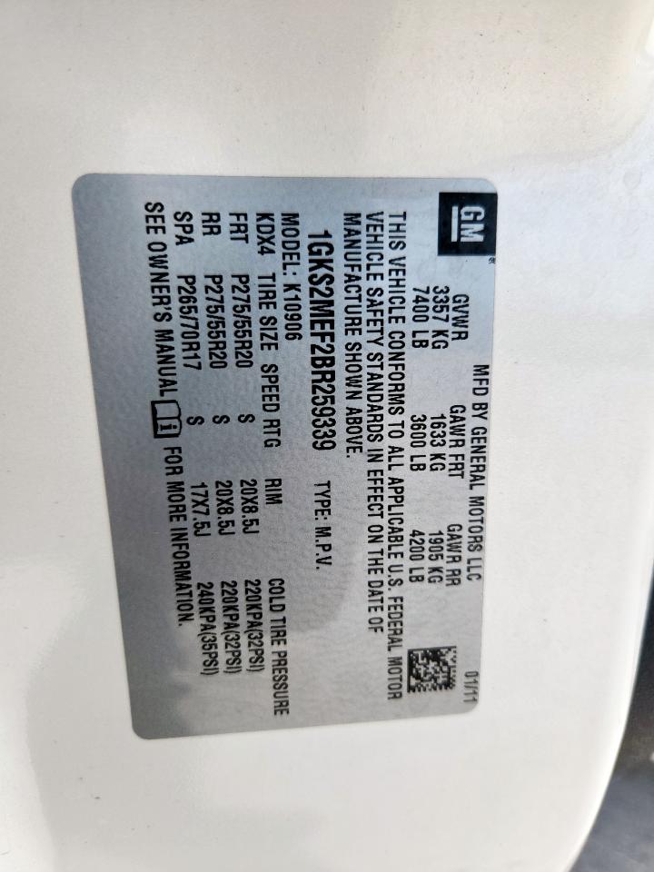 2011 GMC Yukon Xl Denali VIN: 1GKS2MEF2BR259339 Lot: 59593845