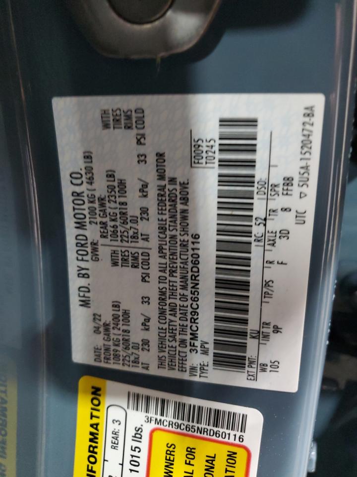 2022 Ford Bronco Sport Outer Banks VIN: 3FMCR9C65NRD60116 Lot: 60133745