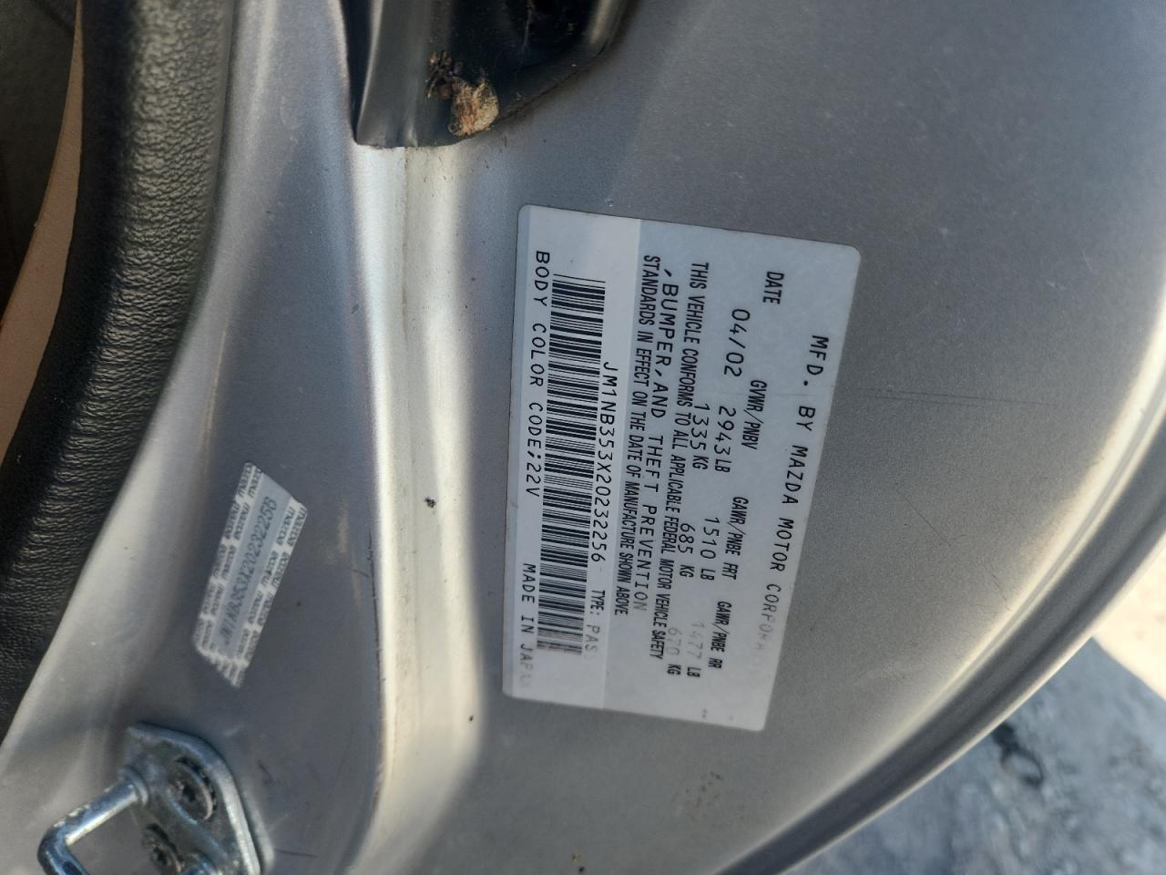2002 Mazda Mx-5 Miata Base VIN: JM1NB353X20232256 Lot: 61994775