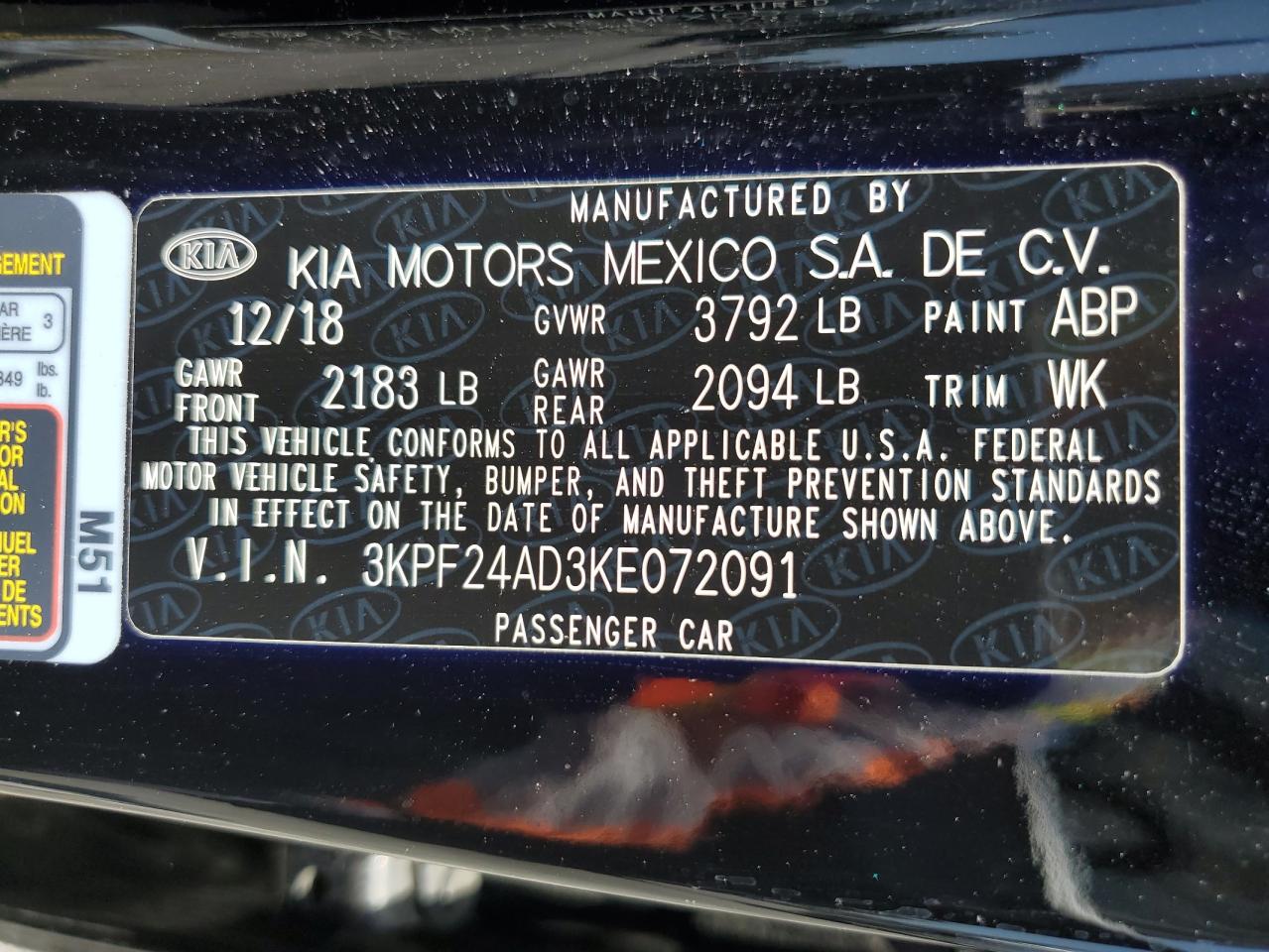 KIA FORTE 2019 VIN 3KPF24AD3KE072091 photo 12