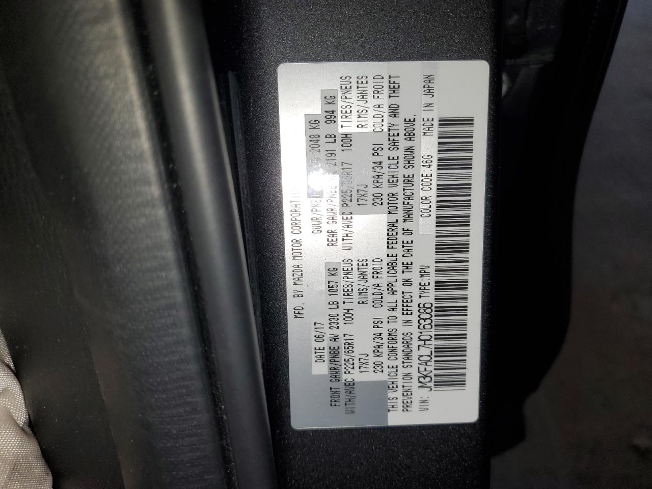 2017 Mazda Cx-5 Touring VIN: JM3KFACL7H0163086 Lot: 61265215