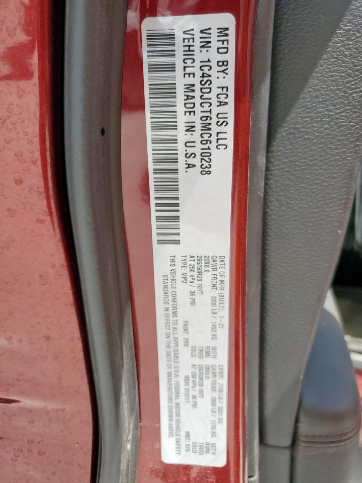 2021 Dodge Durango R/T VIN: 1C4SDJCT6MC610238 Lot: 61294645