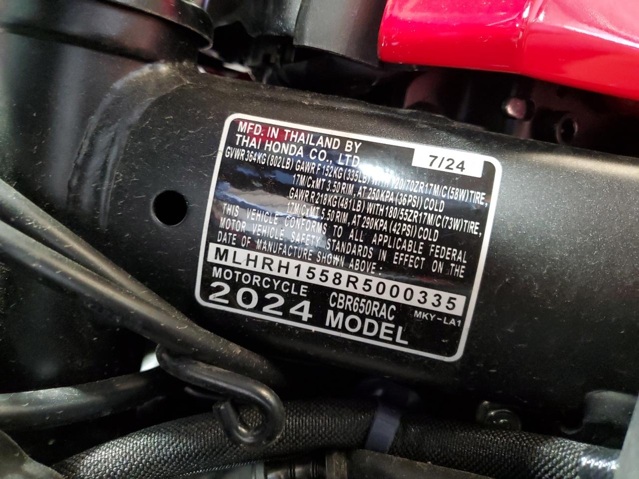 2024 Honda Cbr650 R VIN: MLHRH1558R5000335 Lot: 61571745
