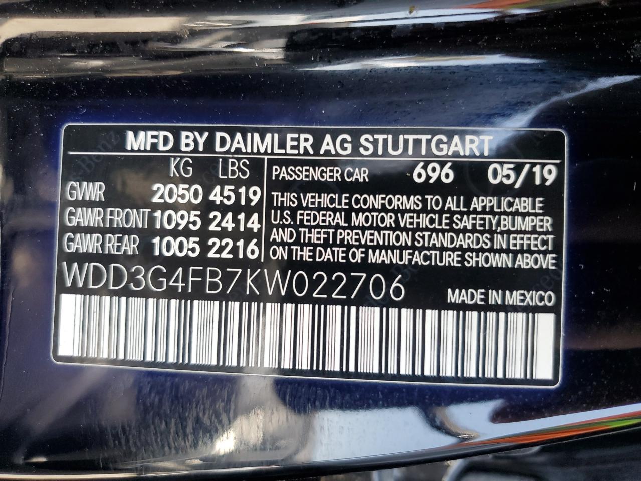 2019 Mercedes-Benz A 220 4Matic VIN: WDD3G4FB7KW022706 Lot: 60864005