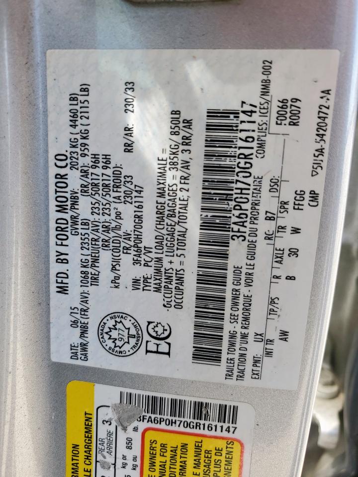3FA6P0H70GR161147 FORD FUSION 2016