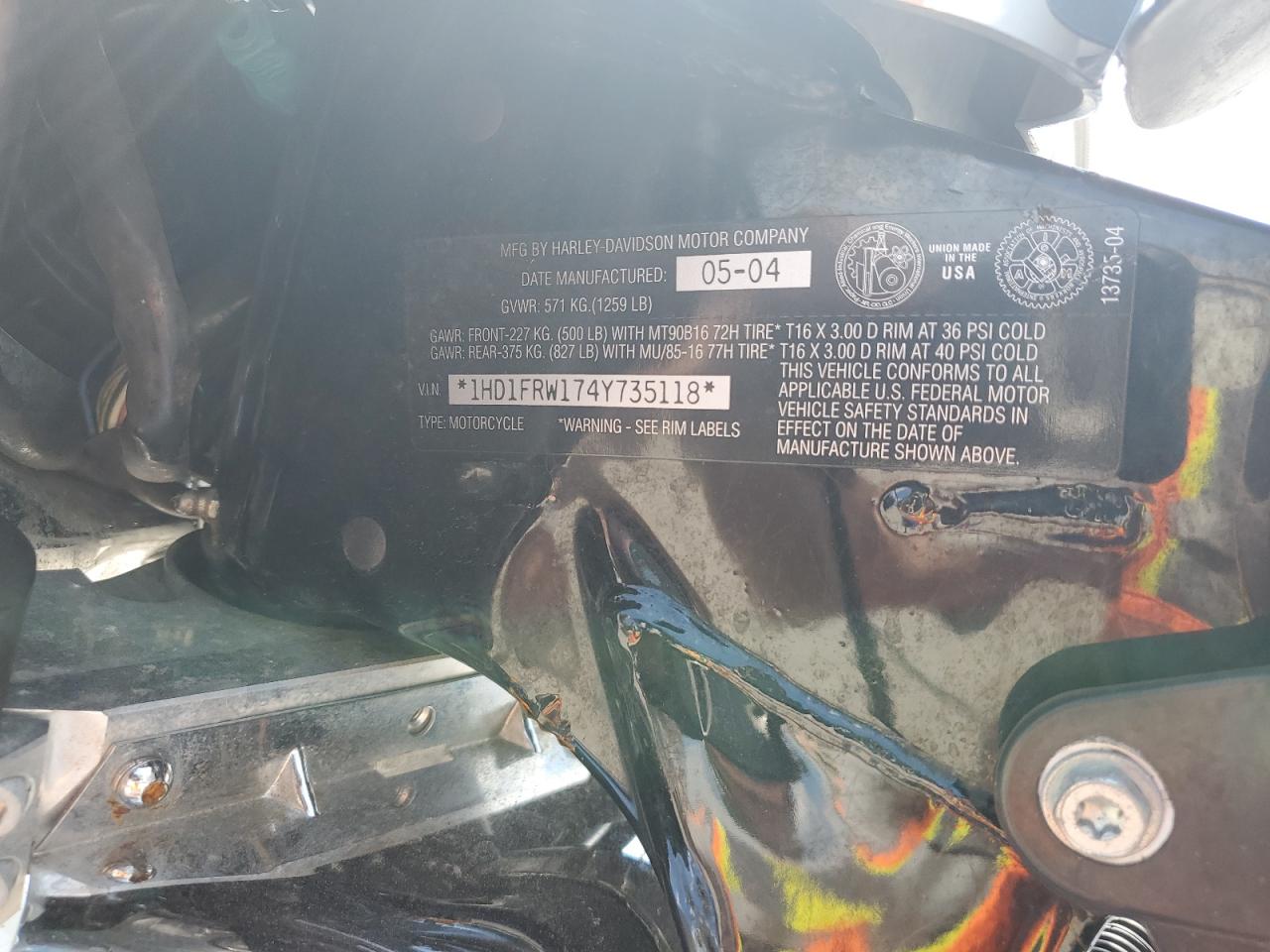 2004 Harley-Davidson Flhrci VIN: 1HD1FRW174Y735118 Lot: 61000905
