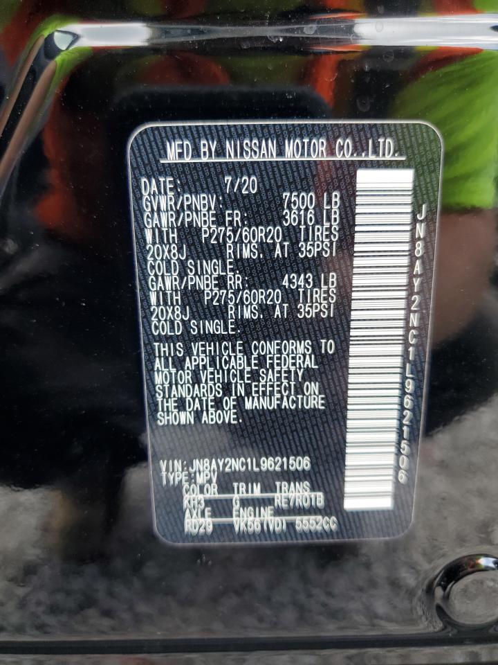 2020 Nissan Armada Sv VIN: JN8AY2NC1L9621506 Lot: 62002965
